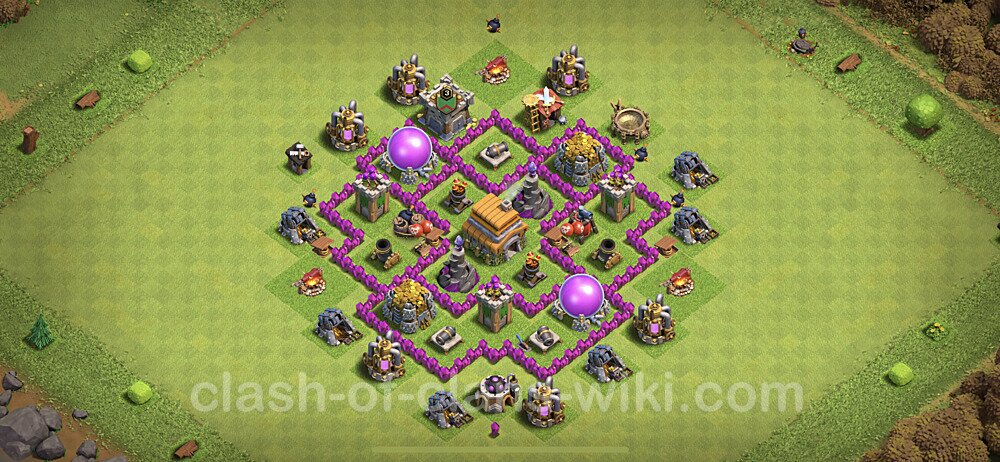 Base plan TH6 Max Levels with Link, Anti Everything, Hybrid for Farming, #298