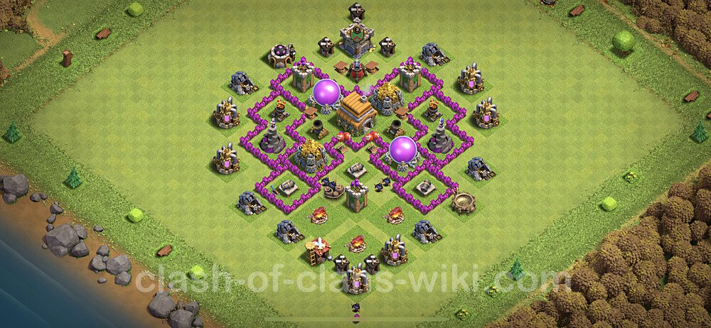 Base plan TH6 (design / layout) with Link, Anti 3 Stars, Hybrid for Farming, #300