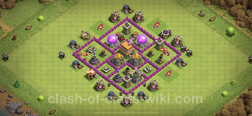 Base plan TH6 Max Levels with Link, Anti Everything, Hybrid for Farming, #301