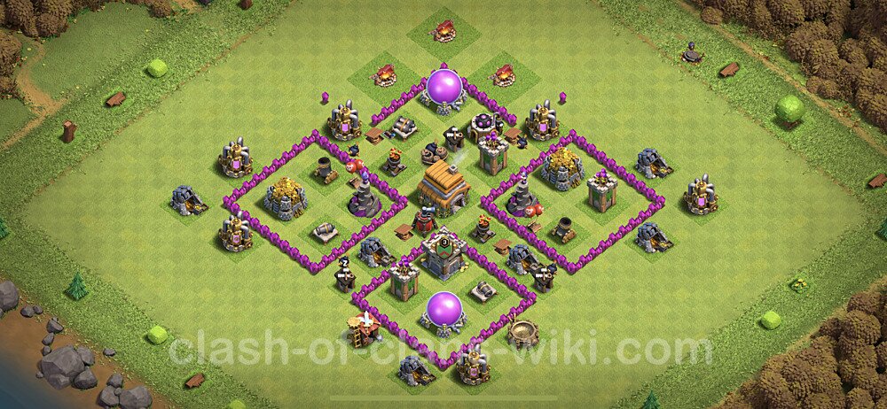 Base plan TH6 (design / layout) with Link, Anti 3 Stars, Hybrid for Farming, #305