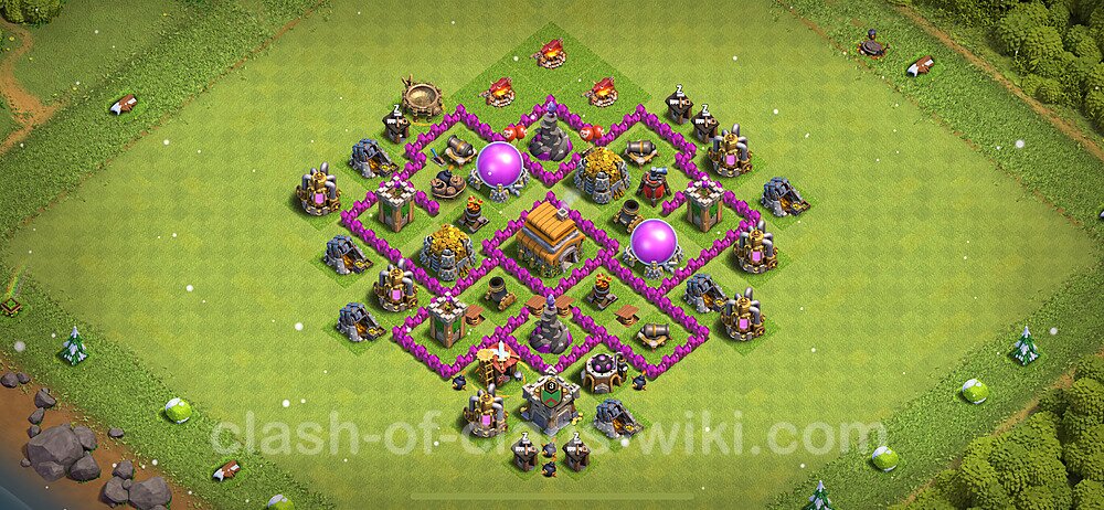 Base plan TH6 (design / layout) with Link, Anti Air, Hybrid for Farming 2024, #306