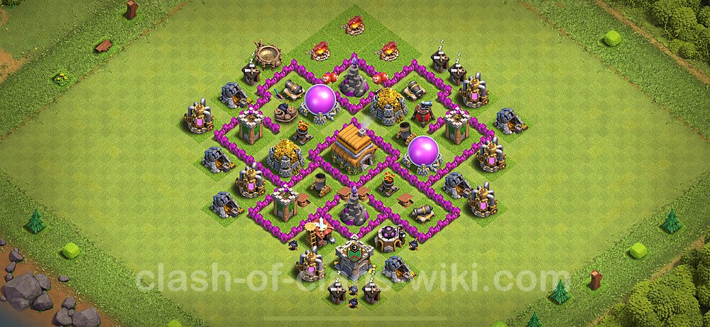Base plan TH6 (design / layout) with Link, Anti Air, Hybrid for Farming, #306