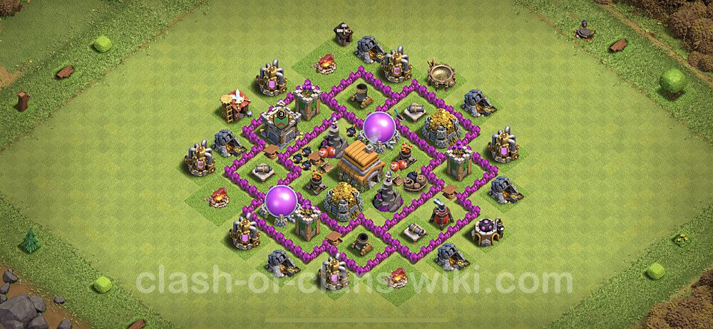 Base plan TH6 (design / layout) with Link, Anti 3 Stars, Hybrid for Farming, #307
