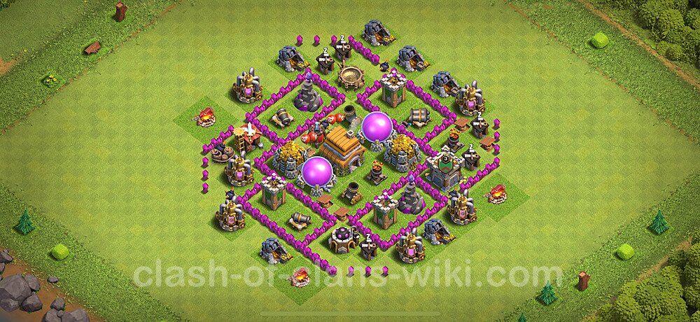 Base plan TH6 (design / layout) with Link, Anti 3 Stars, Anti Everything for Farming 2025, #309