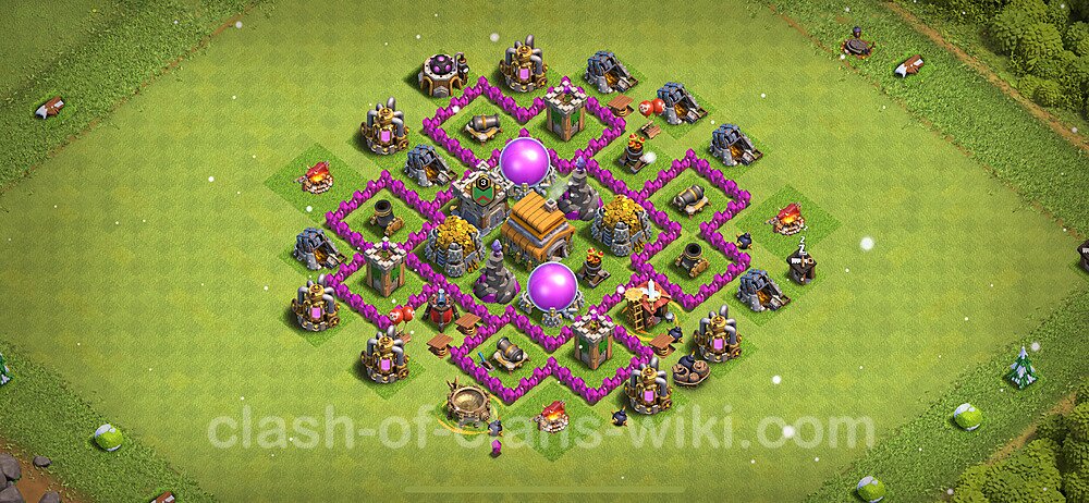 Base plan TH6 (design / layout) with Link, Anti 3 Stars, Hybrid for Farming 2024, #312