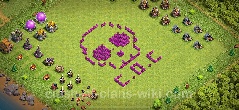 TH6 Troll Base Plan with Link, Copy Town Hall 6 Funny Art Layout 2024, #1714