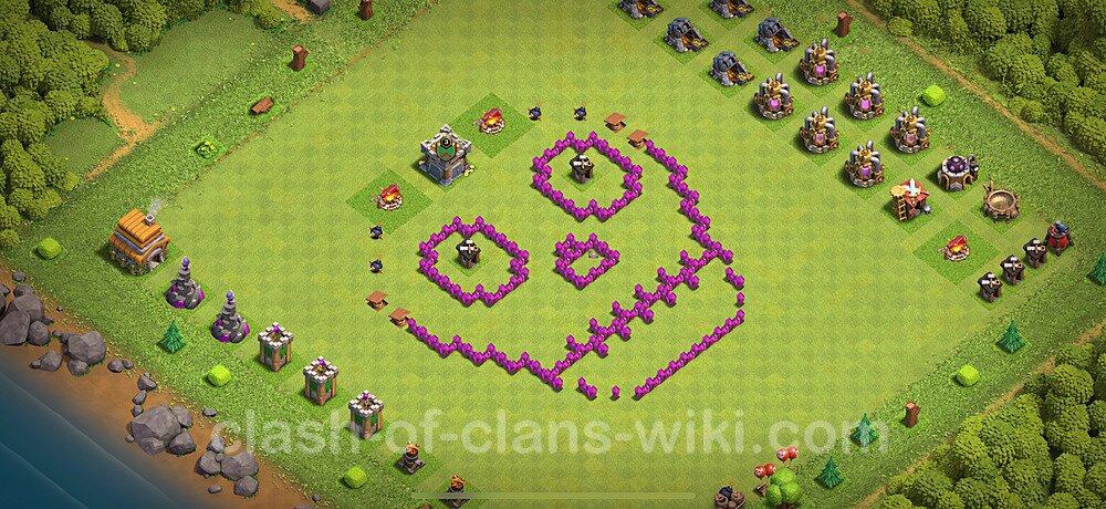 TH6 Troll Base Plan with Link, Copy Town Hall 6 Funny Art Layout 2024, #1753