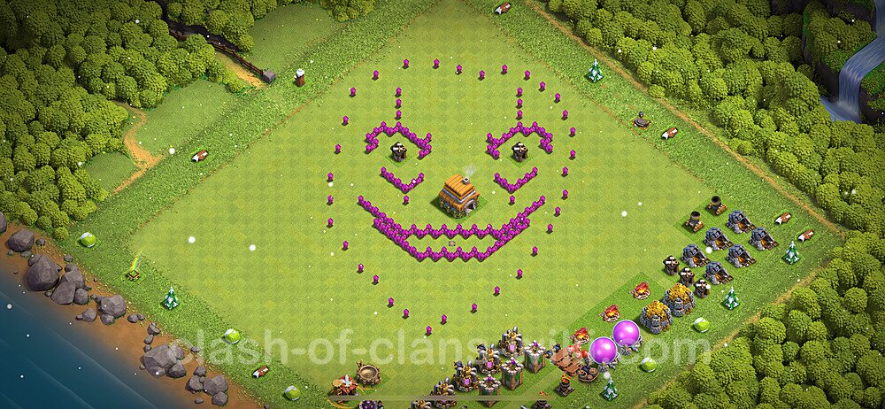 TH6 Troll Base Plan with Link, Copy Town Hall 6 Funny Art Layout 2024, #830
