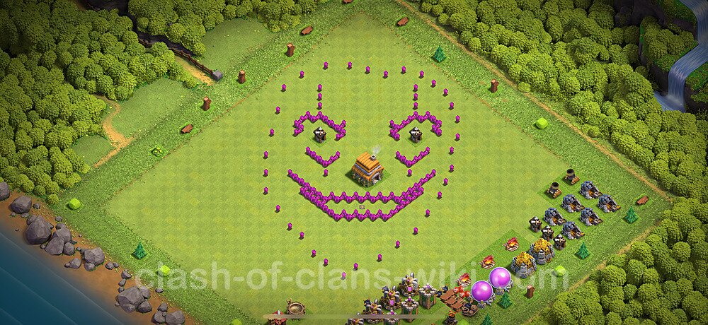 TH6 Troll Base Plan with Link, Copy Town Hall 6 Funny Art Layout 2024, #830