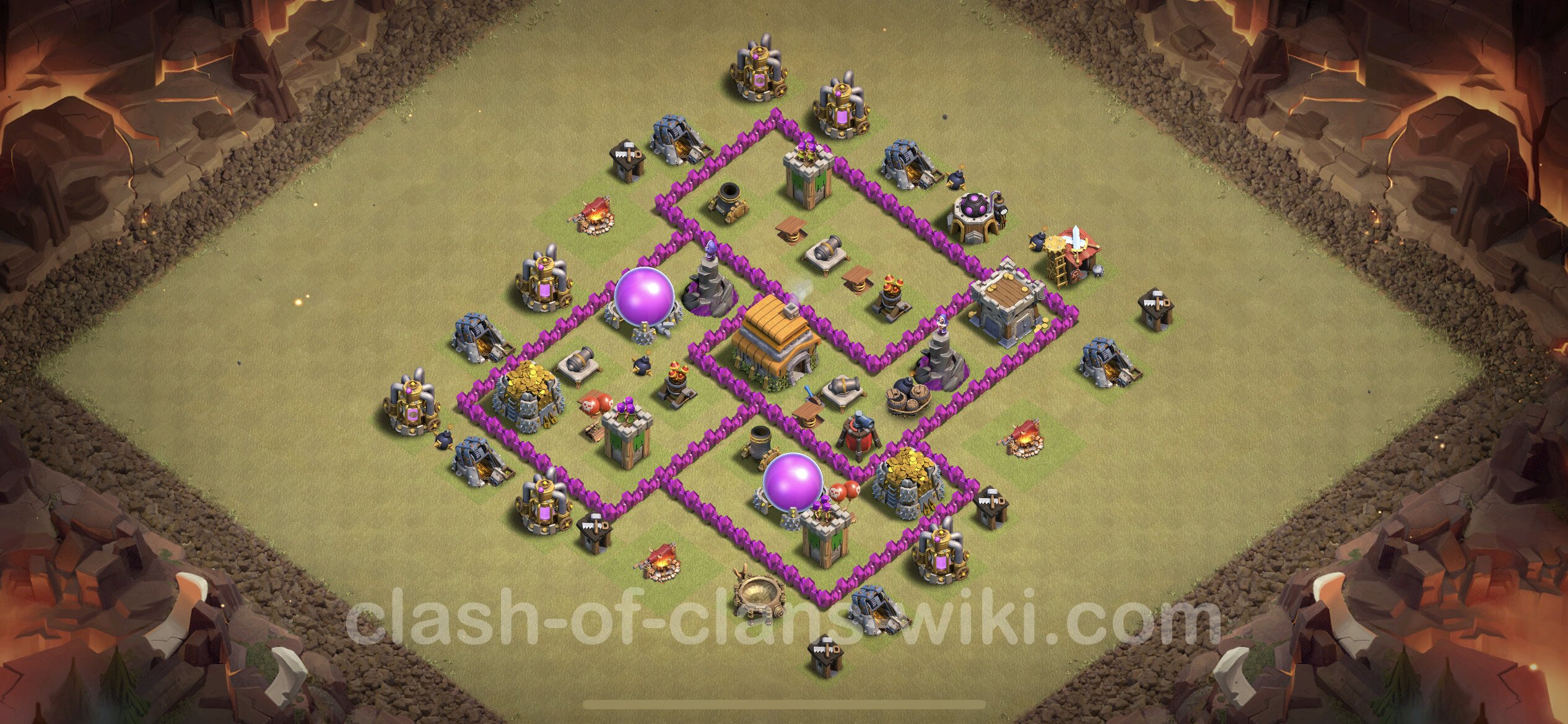 Diseño para Guerra Ayuntamiento nivel 6 Copiar, Anti Todo, Híbrido COC TH6 Aldea Perfecta