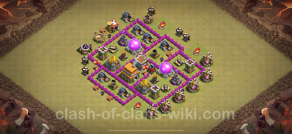 TH6 Anti 2 Stars War Base Plan with Link, Hybrid, Copy Town Hall 6 CWL Design 2024, #1685