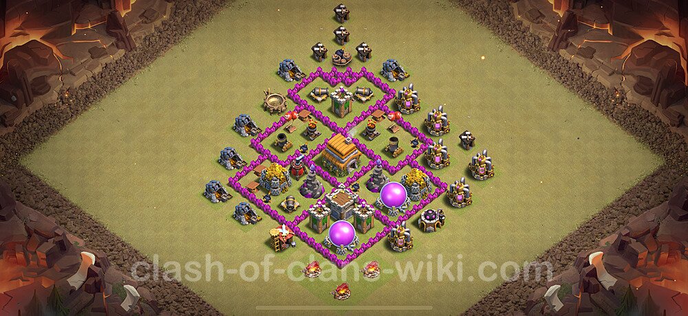 TH6 Anti 2 Stars War Base Plan with Link, Anti Air, Copy Town Hall 6 CWL Design 2024, #1780