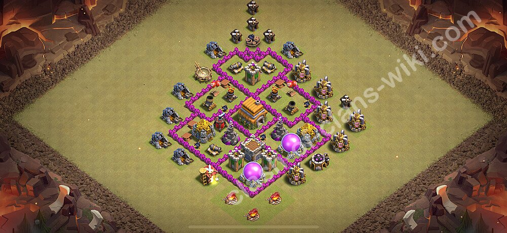 TH6 Anti 2 Stars War Base Plan with Link, Anti Air, Copy Town Hall 6 CWL Design 2026, #1780