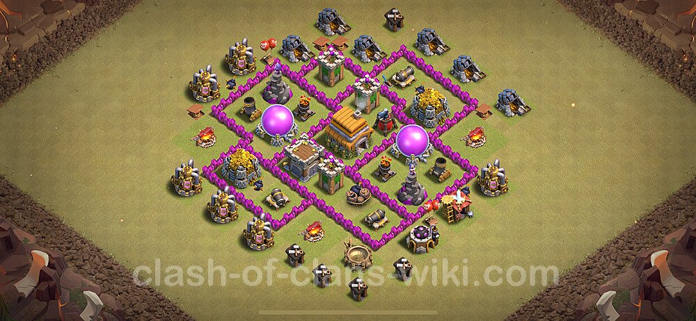 TH6 War Base Plan with Link, Anti Everything, Hybrid, Copy Town Hall 6 CWL Design 2024, #1832