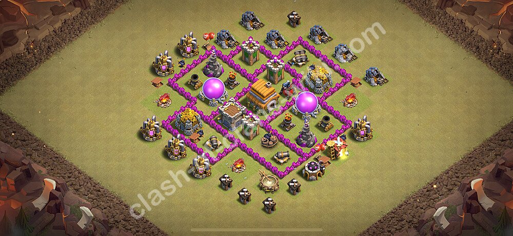 TH6 War Base Plan with Link, Anti Everything, Hybrid, Copy Town Hall 6 CWL Design 2026, #1832