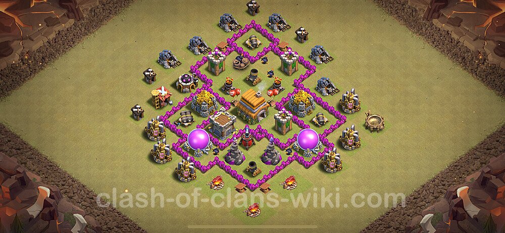 TH6 Anti 2 Stars War Base Plan with Link, Hybrid, Copy Town Hall 6 CWL Design 2024, #1834