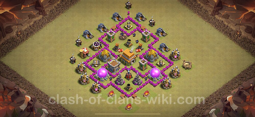 TH6 Anti 2 Stars War Base Plan with Link, Hybrid, Copy Town Hall 6 CWL Design 2024, #1834