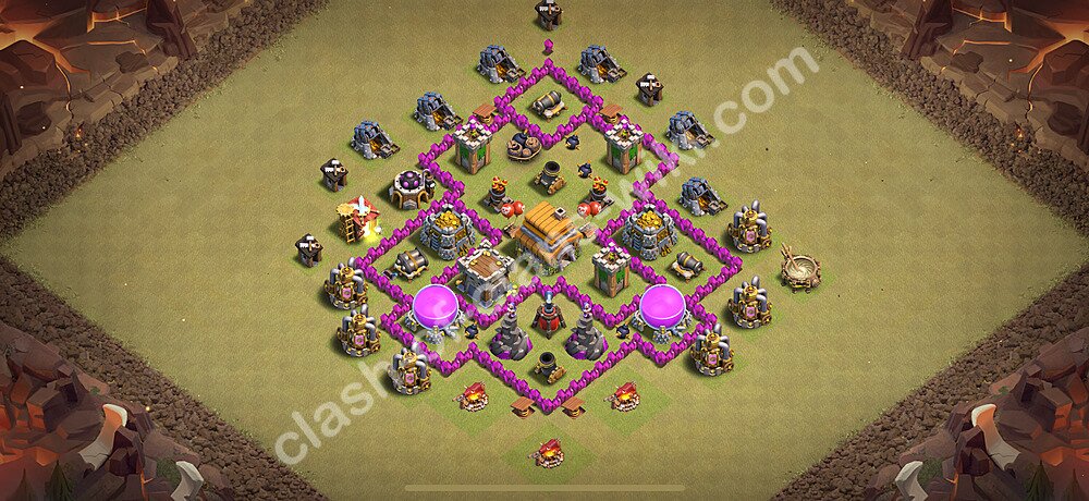 TH6 Anti 2 Stars War Base Plan with Link, Hybrid, Copy Town Hall 6 CWL Design 2026, #1834