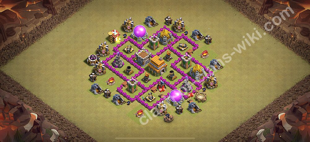 TH6 War Base Plan with Link, Anti Air, Copy Town Hall 6 CWL Design 2026, #38