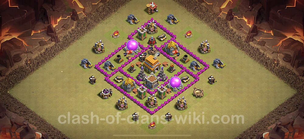 TH6 Anti 2 Stars War Base Plan with Link, Hybrid, Copy Town Hall 6 CWL Design 2025, #51