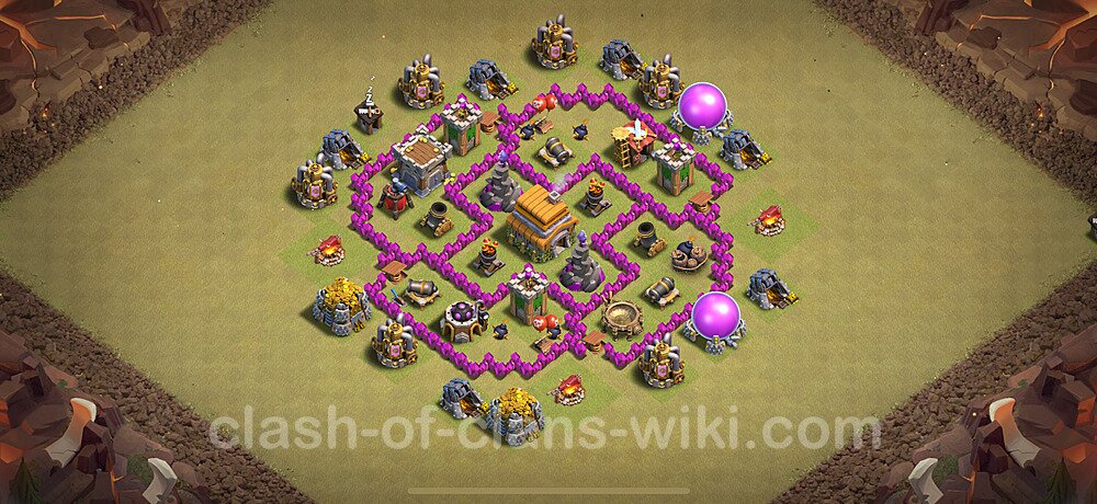 TH6 Anti 3 Stars War Base Plan with Link, Anti Air, Copy Town Hall 6 CWL Design 2025, #52