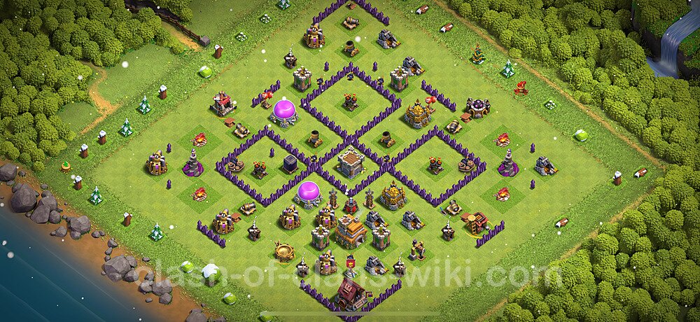 Municipio livello 7 Anti 3 Stelle Base + Link, Anti Air / Dragon - Miglior Disposizione Villaggio per Difesa COC 2025 TH7, #1285