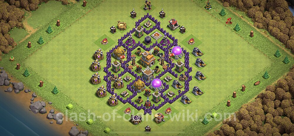 TH7 Trophy Base Plan with Link, Anti Everything, Hybrid, Copy Town Hall 7 Base Design, #129