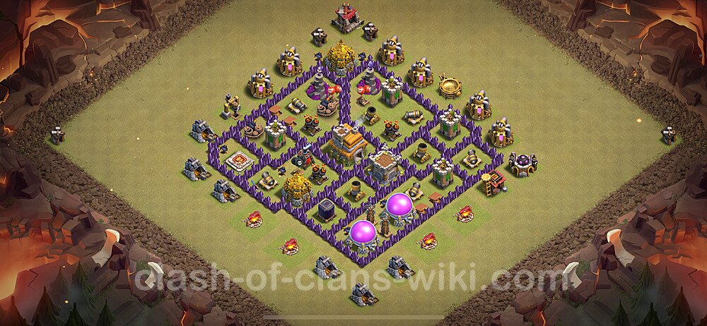 TH7 Trophy Base Plan with Link, Hybrid, Copy Town Hall 7 Base Design 2024, #1788