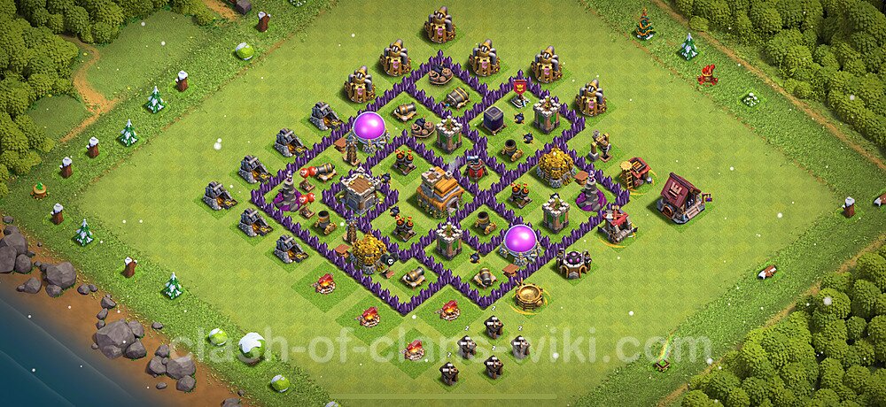 TH7 Anti 2 Stars Base Plan with Link, Hybrid, Copy Town Hall 7 Base Design 2025, #2430