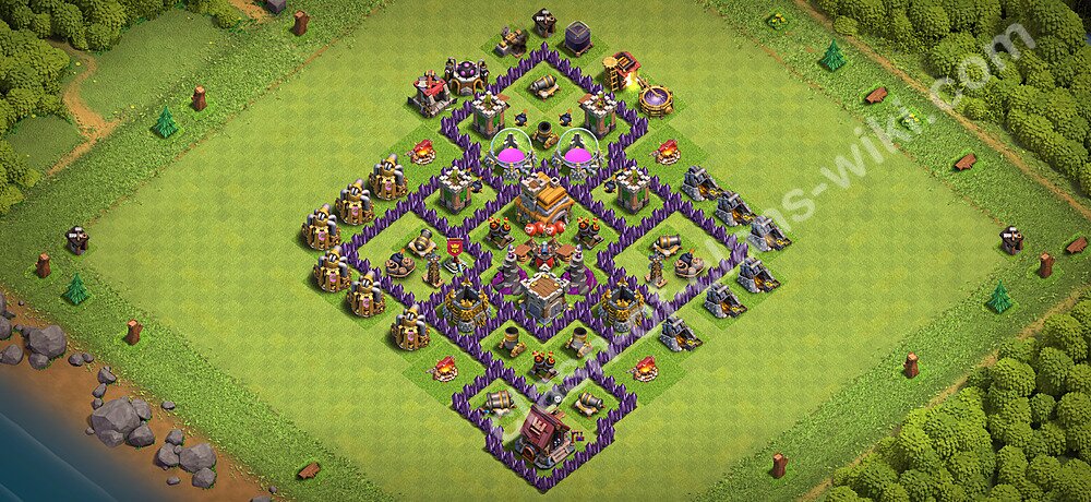 TH7 Anti 3 Stars Base Plan with Link, Anti Air / Dragon, Copy Town Hall 7 Base Design 2026, #3418