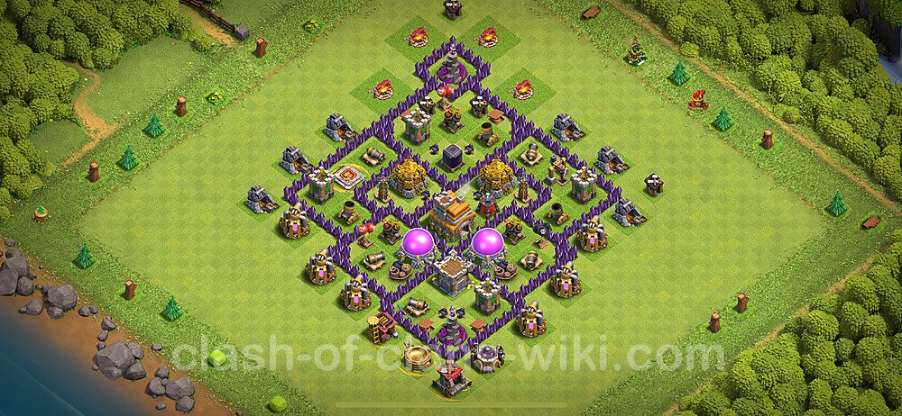 Base plan TH7 (design / layout) with Link, Anti 2 Stars, Anti Everything for Farming 2024, #1850