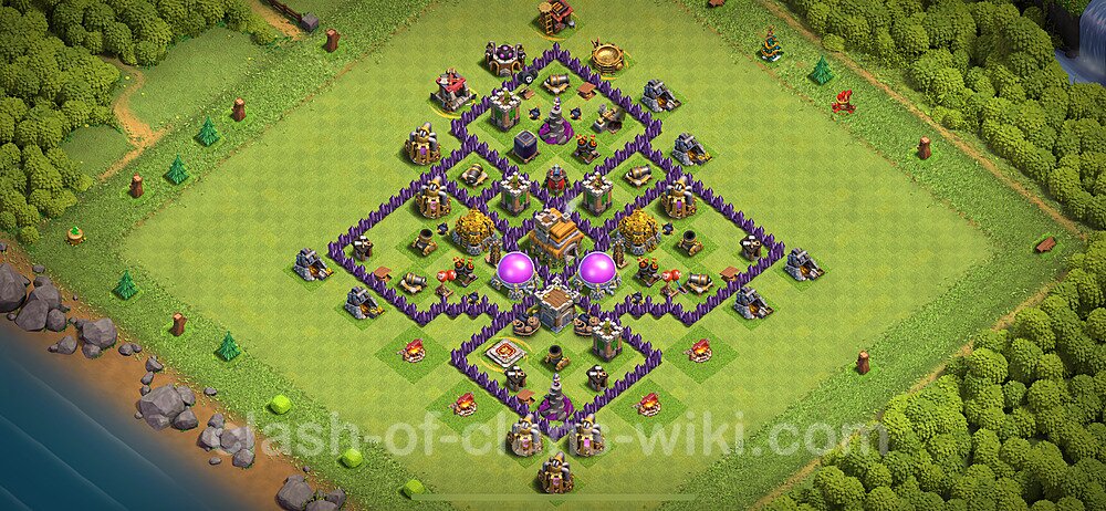 Diseño de aldea para farming Ayuntamiento 7 Copiar, Anti 2 Estrellas, Híbrido - COC TH7 Perfecta Distribucion 2024 + Enlace, #1885