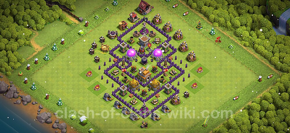 Base plan TH7 (design / layout) with Link, Anti 2 Stars, Anti Everything for Farming 2025, #2405