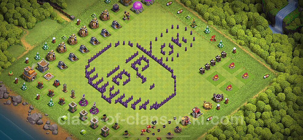TH7 Troll Base Plan with Link, Copy Town Hall 7 Funny Art Layout 2024, #1727