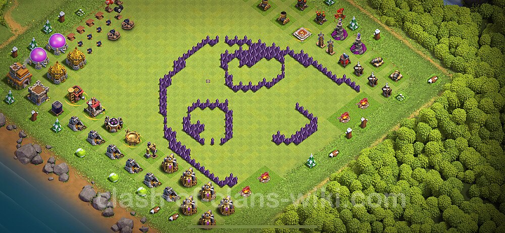 TH7 Troll Base Plan with Link, Copy Town Hall 7 Funny Art Layout 2024, #1736