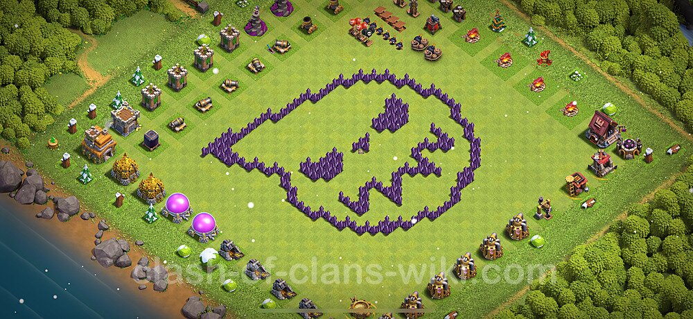 TH7 Troll Base Plan with Link, Copy Town Hall 7 Funny Art Layout 2025, #2001