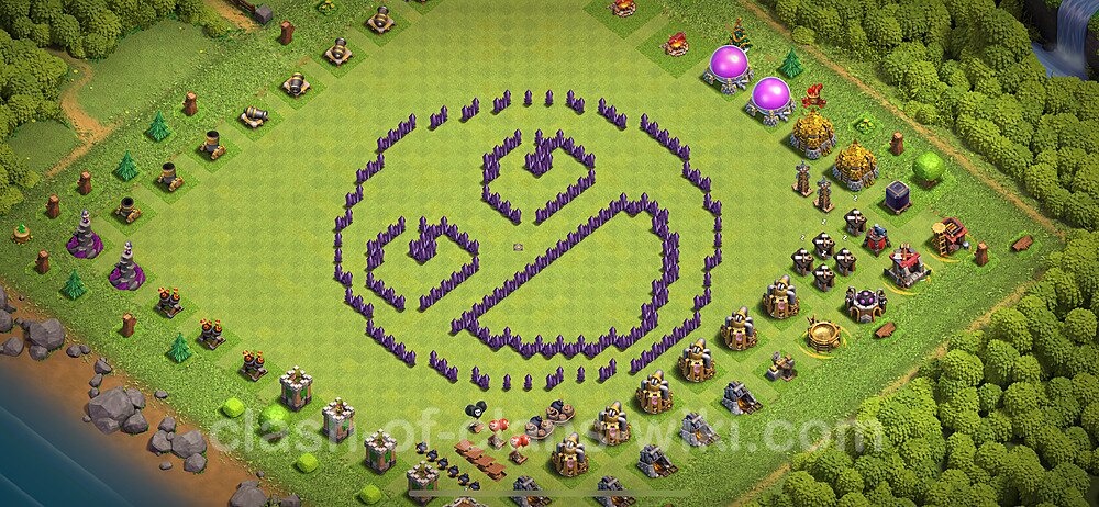 Funny Troll Diseño de aldea Ayuntamiento 7 Copiar - COC TH7 Perfecta Distribucion 2024 + Enlace, #2129