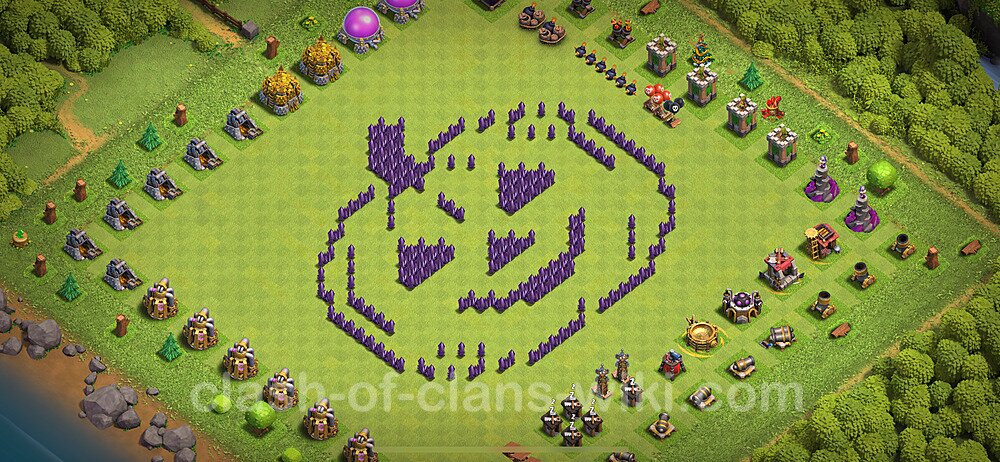 Funny Troll Diseño de aldea Ayuntamiento 7 Copiar - COC TH7 Perfecta Distribucion 2024 + Enlace, #2130