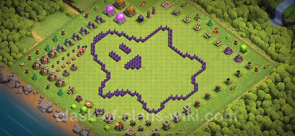 Funny Troll Diseño de aldea Ayuntamiento 7 Copiar - COC TH7 Perfecta Distribucion 2024 + Enlace, #2132