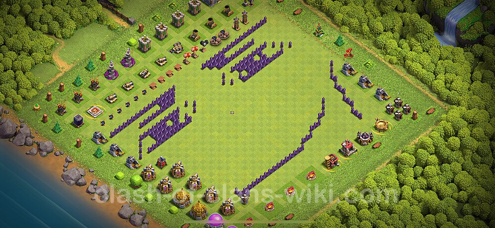 Funny Troll Diseño de aldea Ayuntamiento 7 Copiar - COC TH7 Perfecta Distribucion 2024 + Enlace, #2146