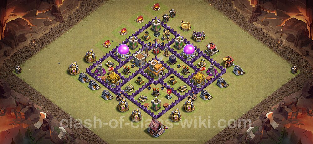 TH7 Anti 2 Stars War Base Plan with Link, Hybrid, Copy Town Hall 7 CWL Design 2025, #2002