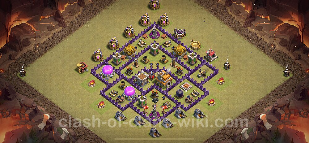 TH7 Anti 2 Stars War Base Plan with Link, Hybrid, Copy Town Hall 7 CWL Design 2024, #2109