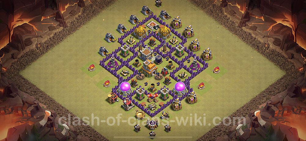 TH7 Anti 2 Stars War Base Plan with Link, Hybrid, Copy Town Hall 7 CWL Design 2024, #2134