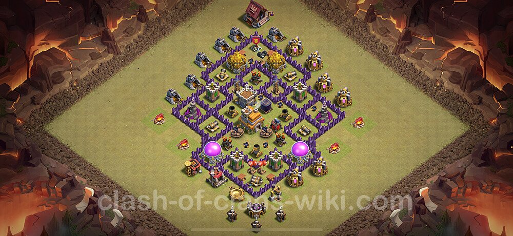 TH7 Anti 2 Stars War Base Plan with Link, Hybrid, Copy Town Hall 7 CWL Design 2025, #2134