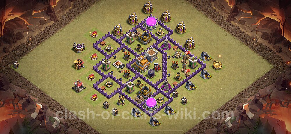 TH7 Anti 3 Stars War Base Plan with Link, Hybrid, Copy Town Hall 7 CWL Design 2024, #2174