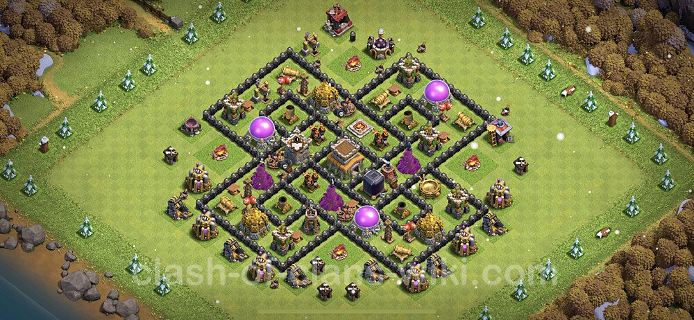 Defense (Trophy) Base TH8 with Link, Anti Everything - plan / layout / desi...