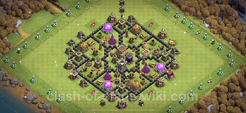 TH8 Trophy Base Plan with Link, Anti Everything, Hybrid, Copy Town Hall 8 Base Design 2023, #135