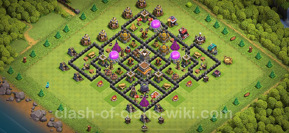 Anti Everything TH8 Base Plan with Link, Hybrid, Copy Town Hall 8 Design 2024, #2160