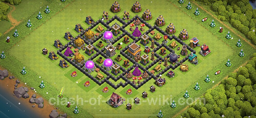 TH8 Trophy Base Plan with Link, Copy Town Hall 8 Base Design 2025, #2419