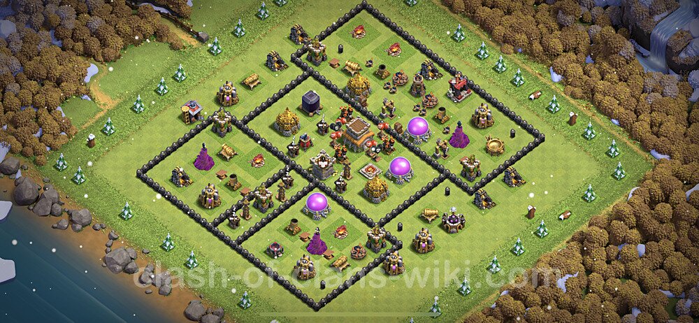 Anti Everything TH8 Base Plan with Link, Hybrid, Copy Town Hall 8 Design 2023, #428